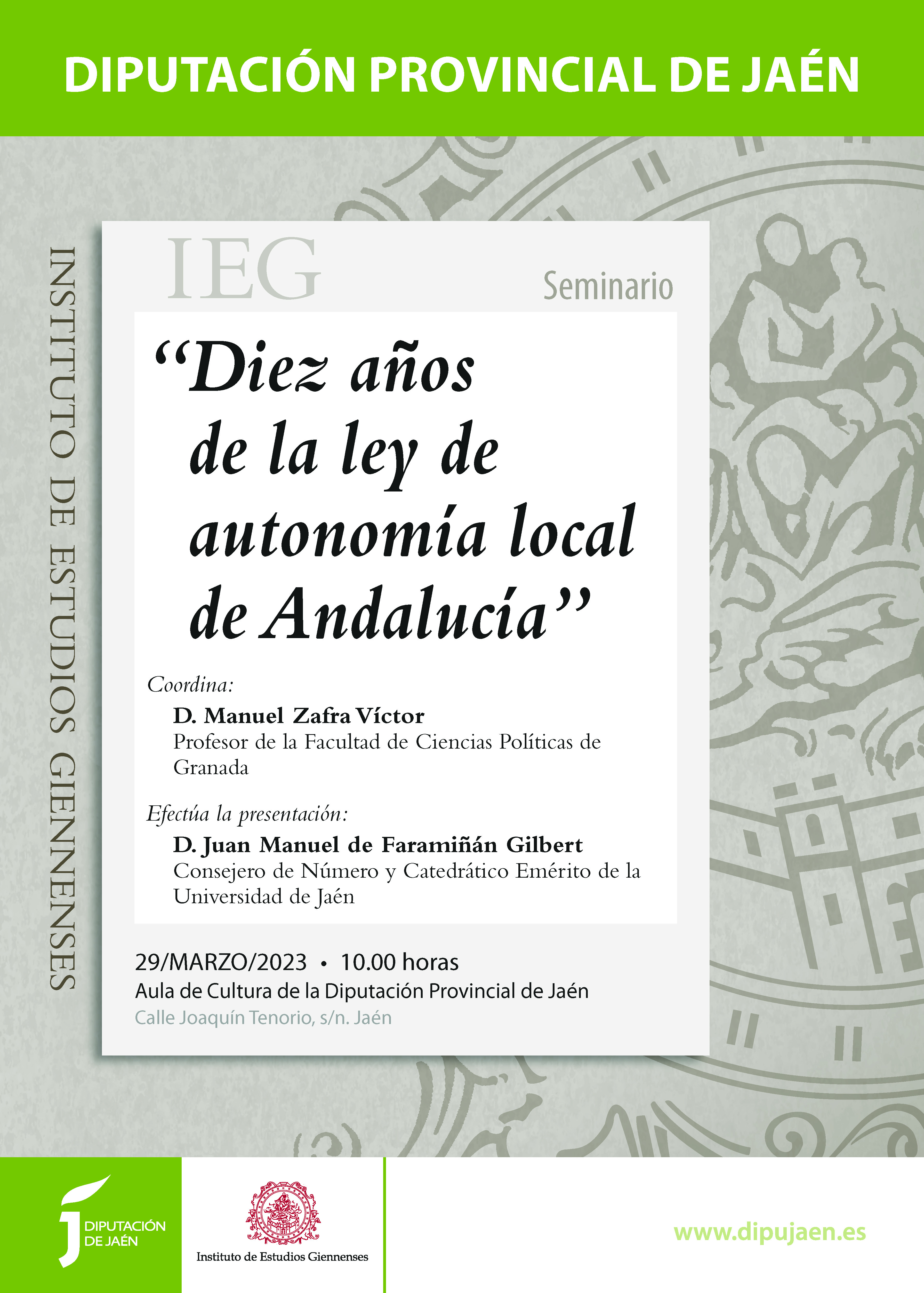 Cartel Seminario "Diez años de la ley de autonomía local de Andalucía"